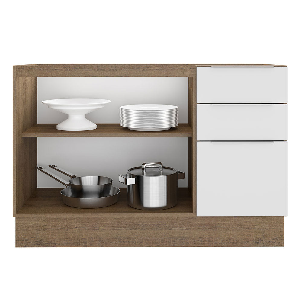 Balcão Gabinete de Pia Madesa Stella 2 Portas e 3 Gavetas (Sem Tampo e Pia) Rustic/Branco