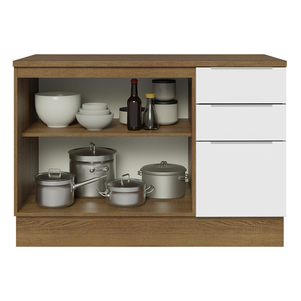 Balcão Cozinha 2 Portas e 3 Gavetas (Com Tampo) Rustic/Branco Stella Madesa