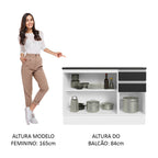Balcão Cozinha 100% MDF 120 cm 3 Portas e 2 Gavetas Branco/Preto Acordes Madesa