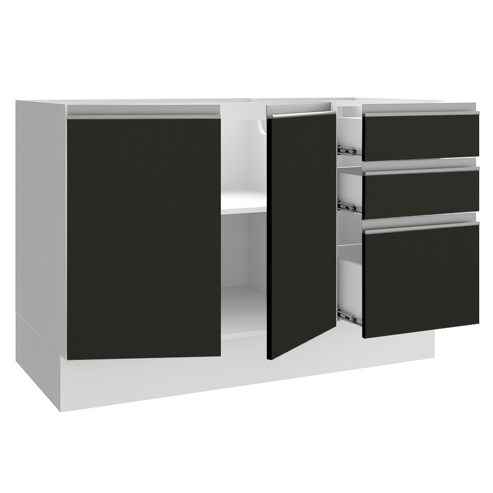 Balcão Gabinete de Pia Madesa Glamy 120 cm 2 Portas e 3 Gavetas (Sem Tampo e Pia) Branco/Preto