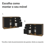 Balcão Cozinha 2 Portas e 3 Gavetas (Com Tampo) Rustic/Preto Agata Madesa