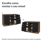 Balcão Cozinha 2 Portas e 3 Gavetas (Com Tampo) Rustic/Preto Agata Madesa