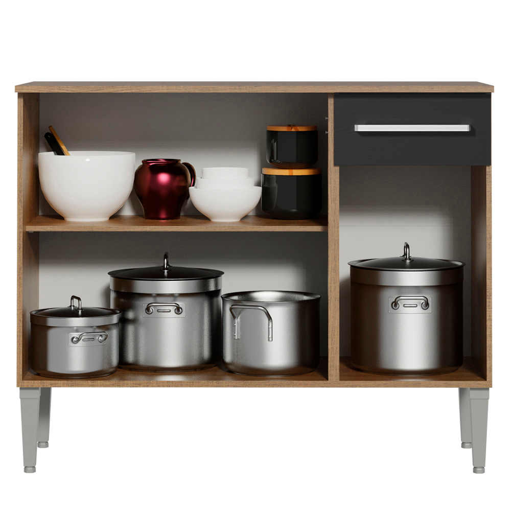 Balcão Gabinete Madesa Emilly 3 Portas e 1 Gaveta Rustic/Preto