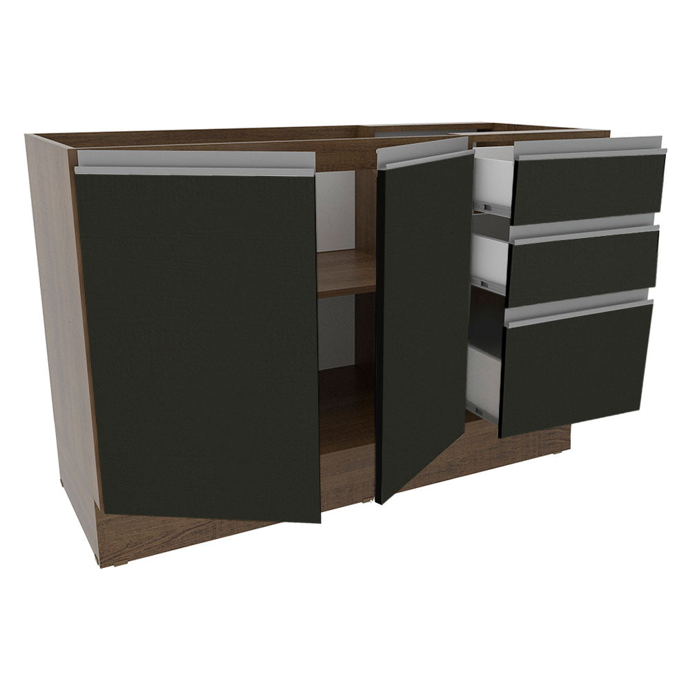 Balcão Gabinete de Pia Madesa Glamy 120 cm 2 Portas e 3 Gavetas (Sem Tampo e Pia) Rustic/Preto