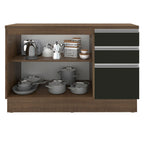 Balcão Madesa Glamy 120 cm 2 Portas e 3 Gavetas (Com Tampo) Rustic/Preto