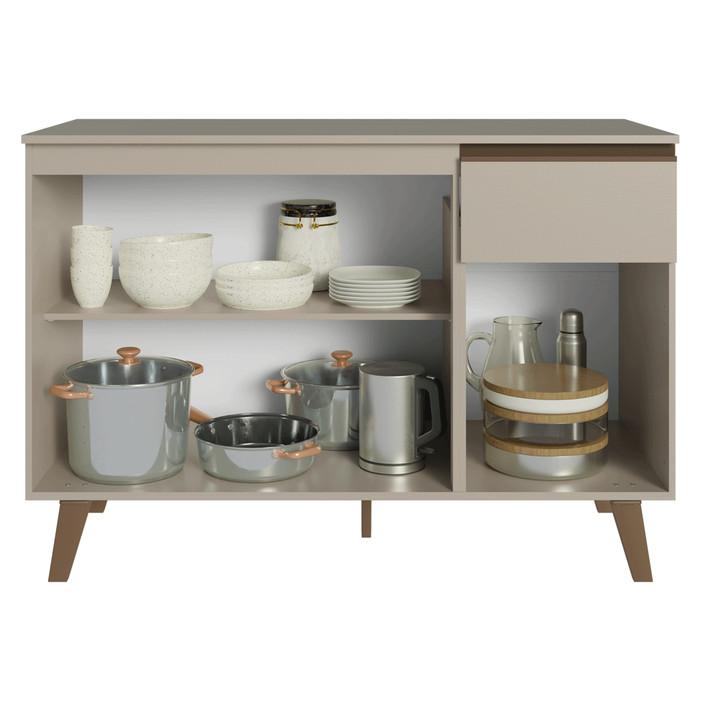 Balcão de Cozinha 120 cm 3 Portas 1 Gaveta Com Pés Crema Nice Madesa