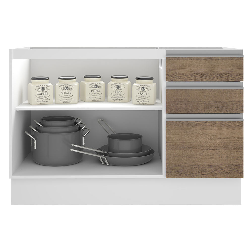 Balcão Gabinete de Pia Madesa Glamy 120 cm 2 Portas e 3 Gavetas (Sem Tampo e Pia) Branco/Rustic