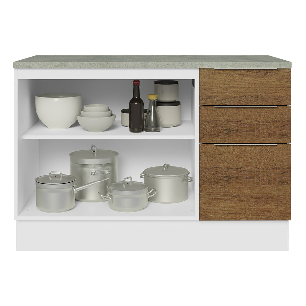 Balcão Cozinha 2 Portas e 3 Gavetas (Com Tampo) Branco/Rustic Stella Madesa