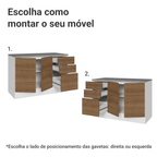 Balcão Cozinha 2 Portas e 3 Gavetas (Com Tampo) Branco/Rustic Stella Madesa