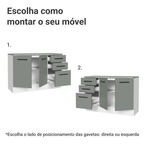 Balcão Cozinha 2 Portas e 3 Gavetas (Com Tampo) Branco/Cinza Agata Madesa