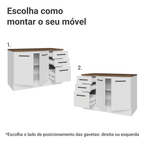 Balcão de Cozinha 120 cm 2 Portas 3 Gavetas Branco Tampo Rustic Agata Madesa