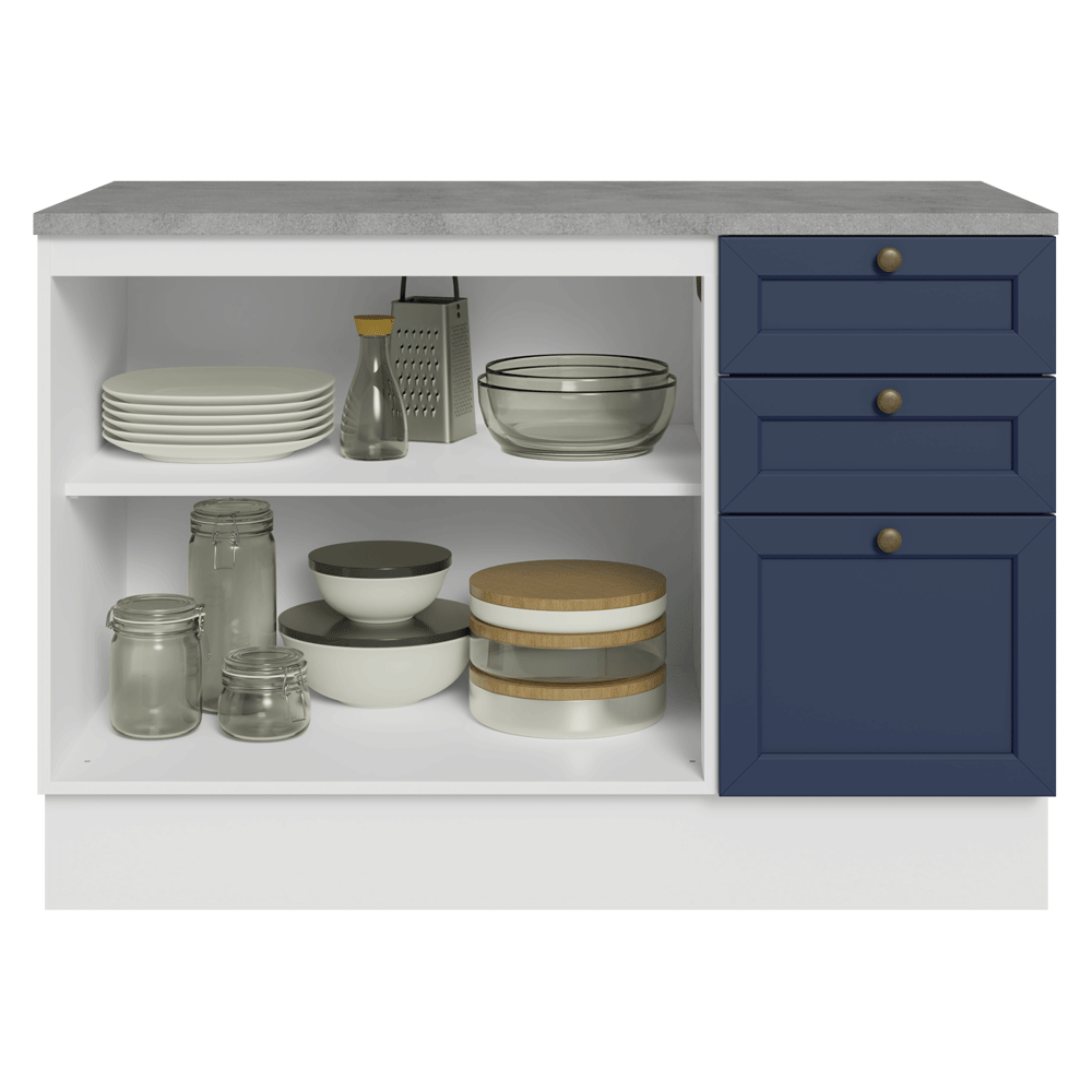 Balcão de Cozinha 120 cm 2 Portas 3 Gavetas Branco/Azul Vik Madesa