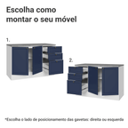 Balcão de Cozinha 120 cm 2 Portas 3 Gavetas Branco/Azul Vik Madesa