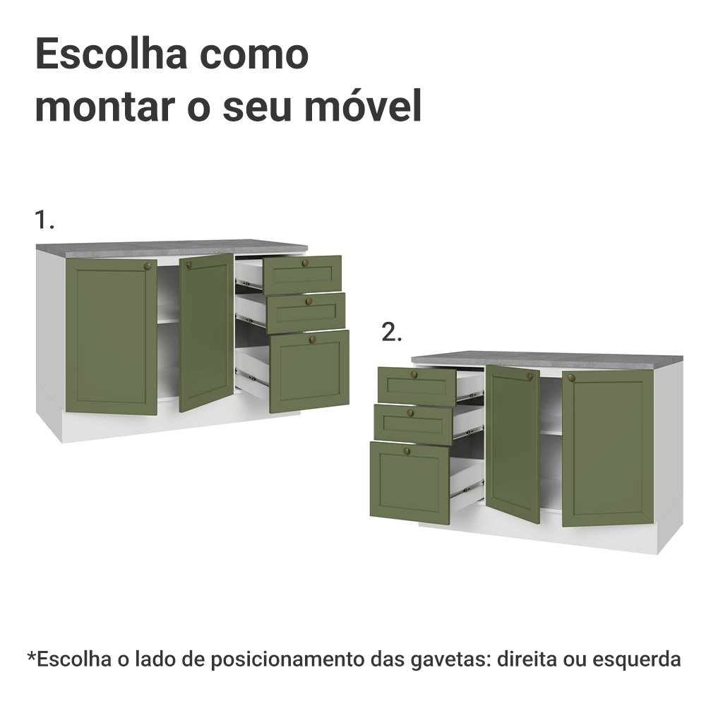 Balcão de Cozinha 120 cm 2 Portas 3 Gavetas Branco/Verde Vik Madesa