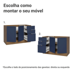 Balcão de Pia 120 cm 2 Portas 3 Gavetas (Sem Tampo) Rustic/Azul Vik Madesa