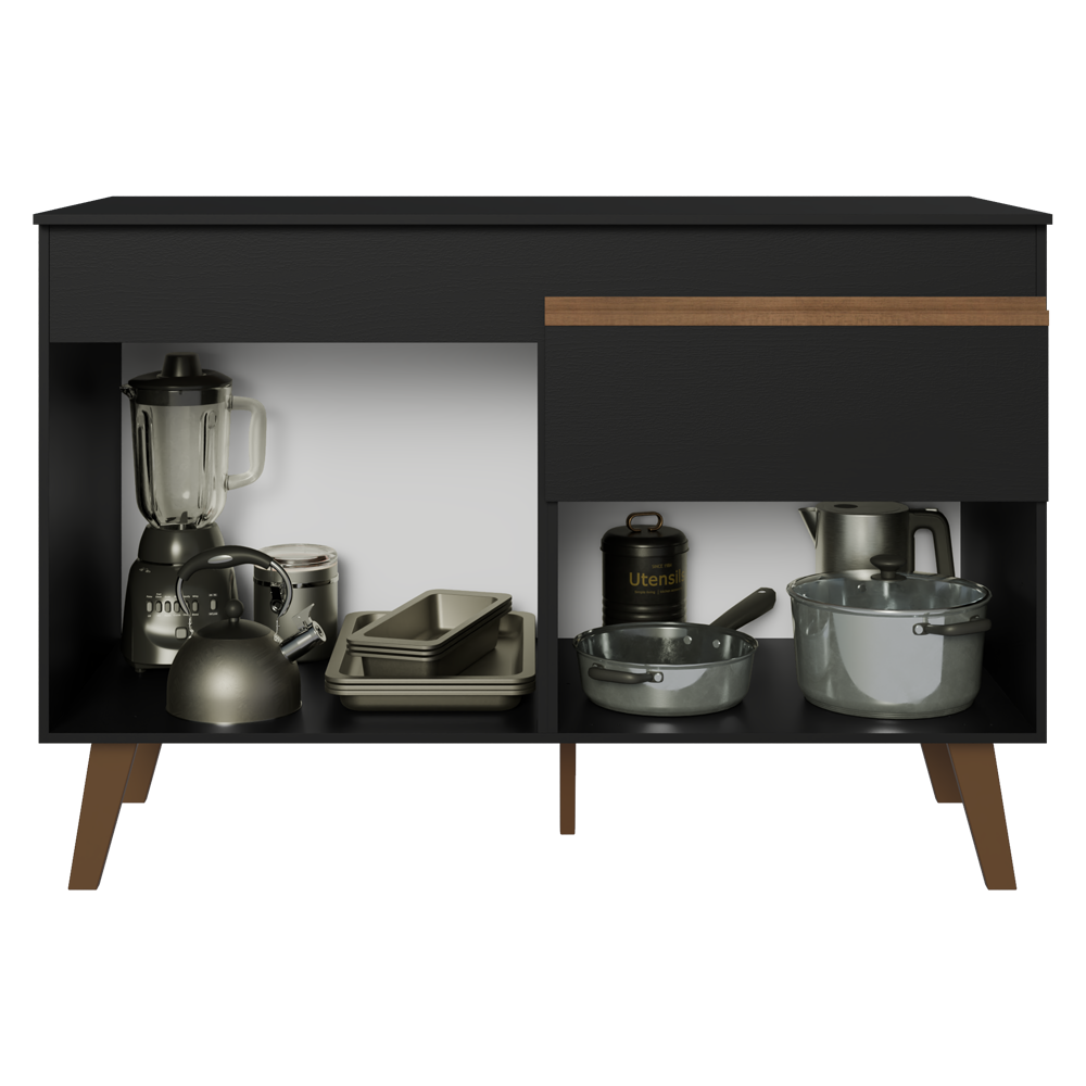 Balcão de Cozinha com 2 Portas e 1 Gaveta 120 cm Preto Pieta Madesa