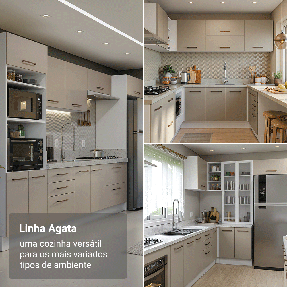 Balcão de Pia 150 cm 2 Portas e 2 Gavetas (Sem Tampo e Pia) Branco/Crema Agata Madesa