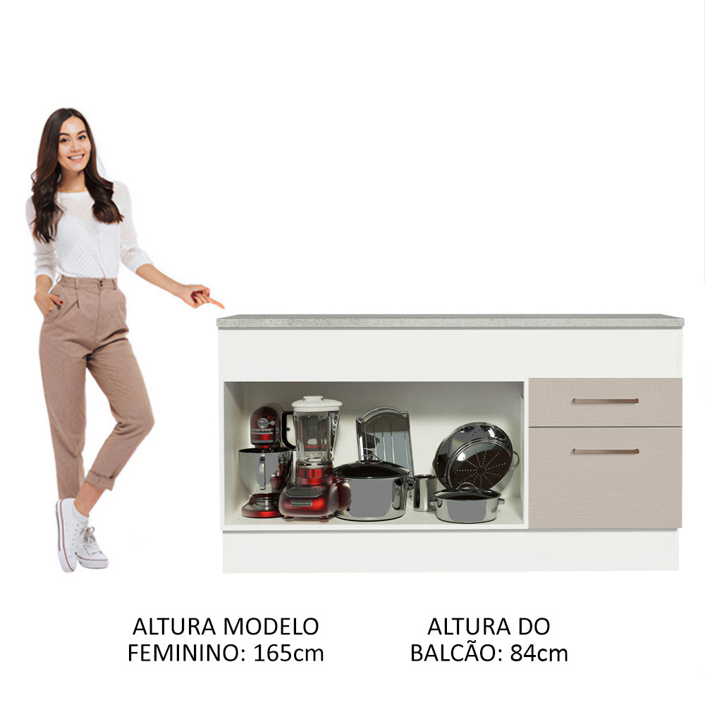 Balcão 150 cm 2 Portas e 2 Gavetas (Com Tampo) Branco/Crema Agata Madesa