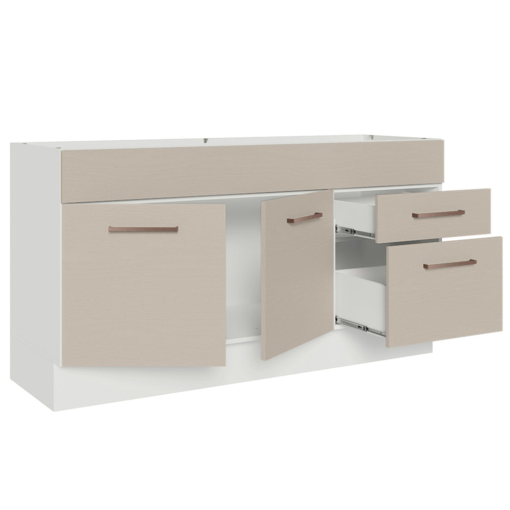 Balcão Gabinete de Pia 150 cm 2 Portas e 2 Gavetas (Sem Tampo e Pia) Branco/Crema Agata Madesa