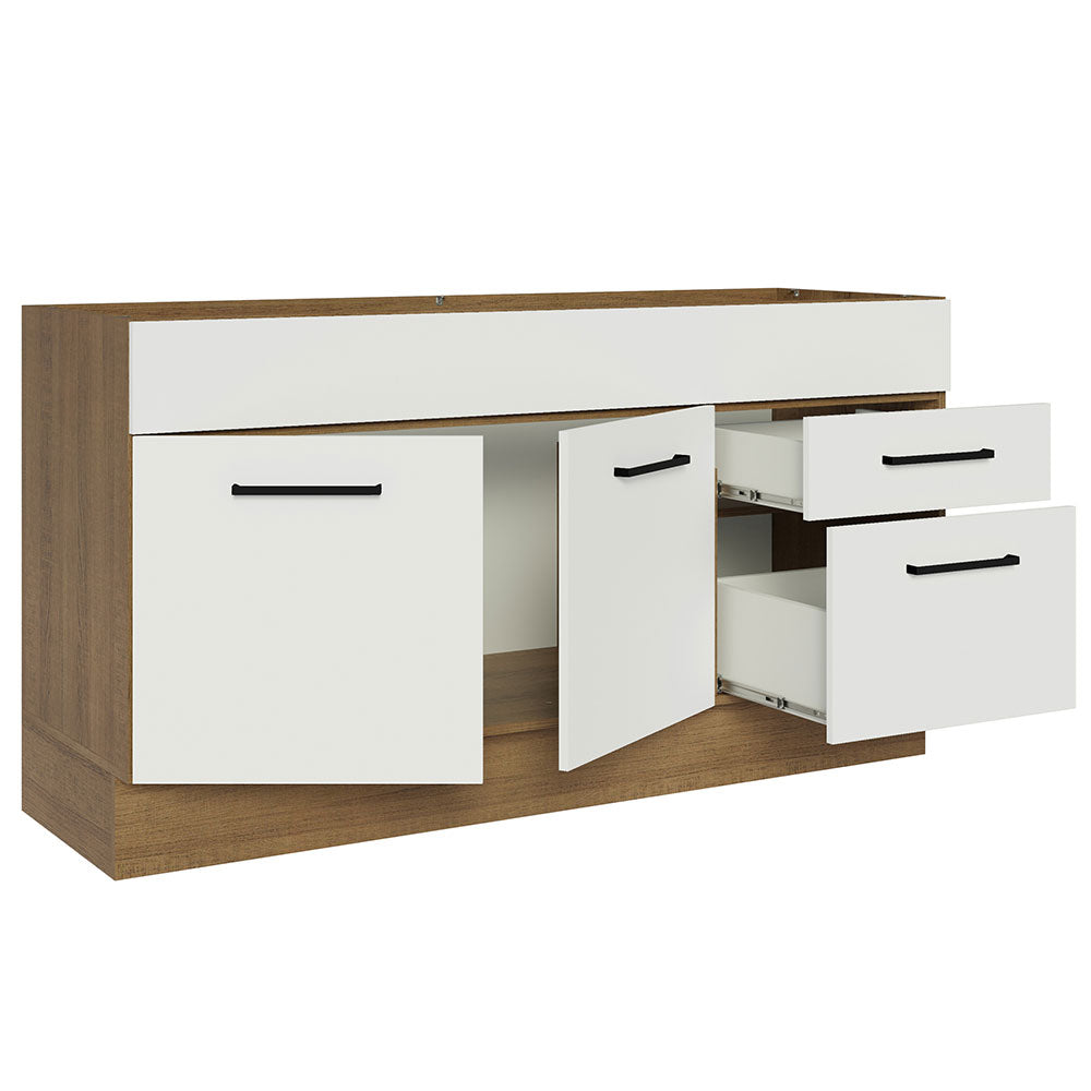 Balcão Gabinete de Pia Madesa Agata 150 cm 2 Portas e 2 Gavetas (Sem Tampo e Pia) Rustic/Branco