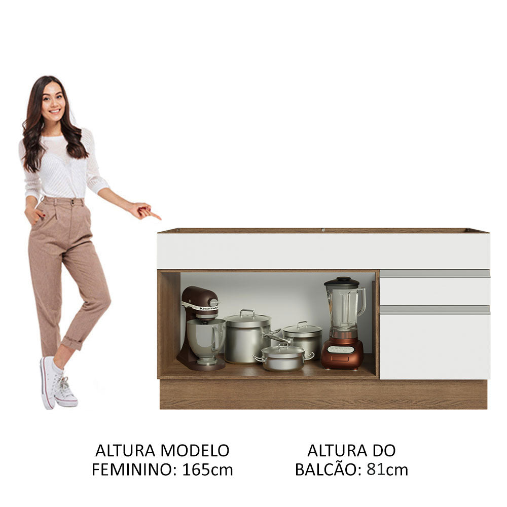 Balcão Gabinete de Pia Madesa Glamy 150 cm 2 Gavetas 2 Portas (Sem Tampo e Pia) Rustic/Branco