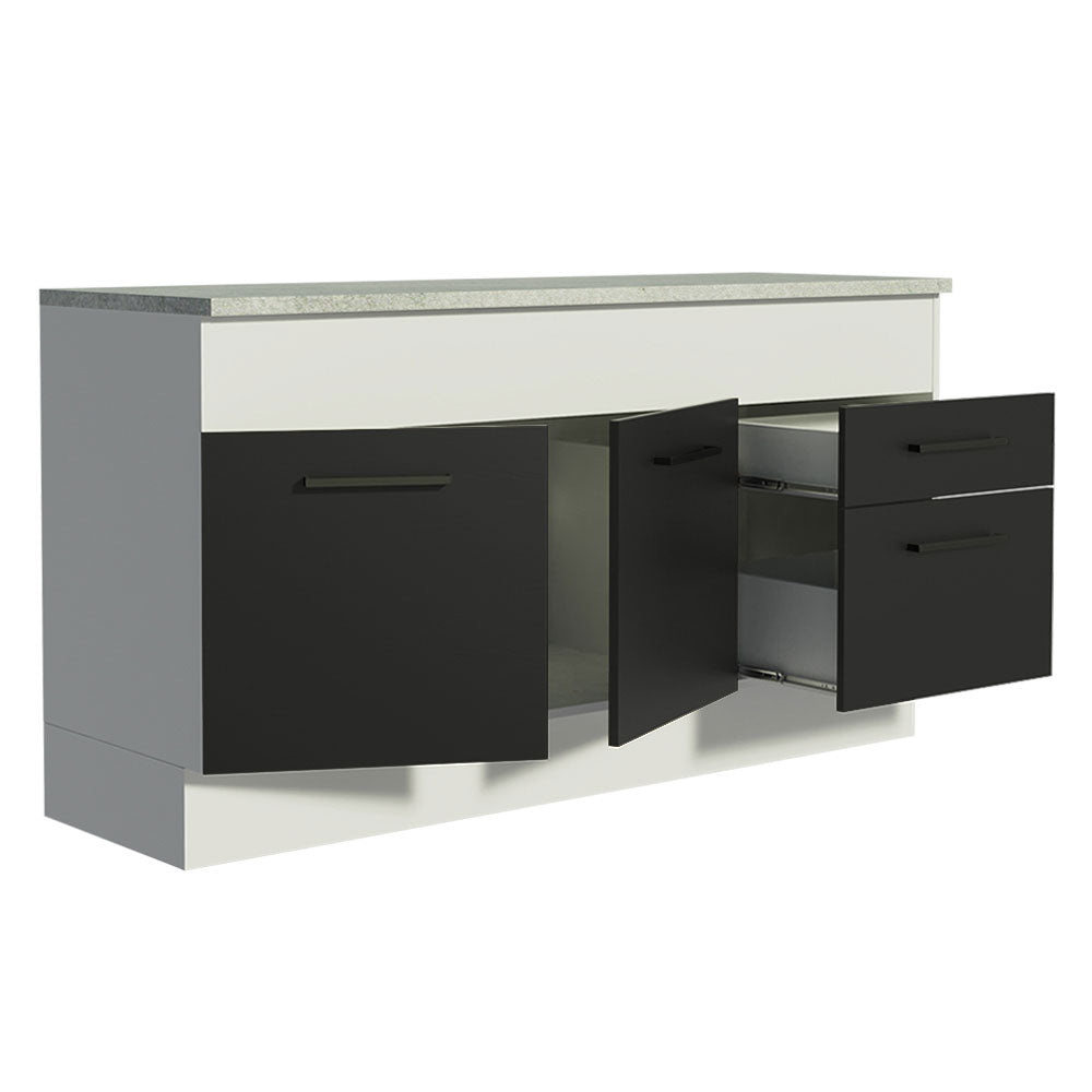 Balcão Madesa Agata 150 cm 2 Portas e 2 Gavetas (Com Tampo) Branco/Preto