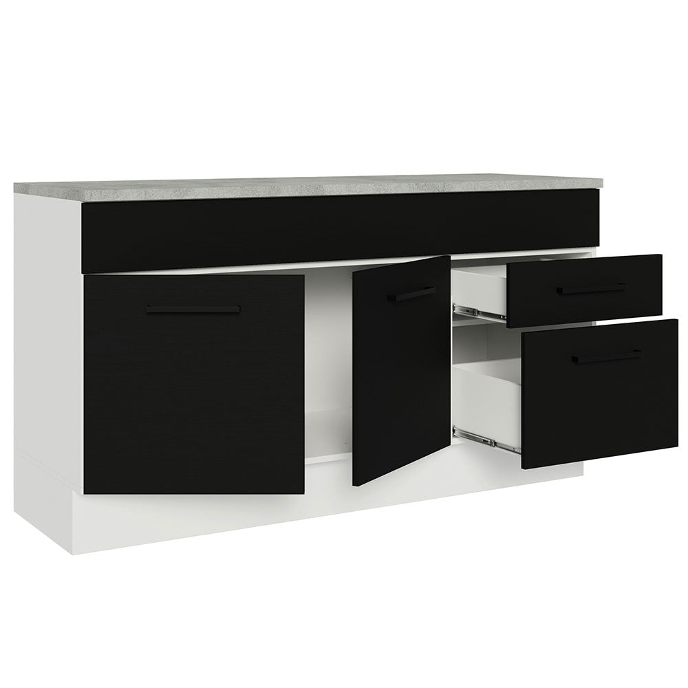 Balcão Gabinete Madesa Agata 150 cm 2 Gavetas 2 Portas (Com Tampo) Branco/Preto