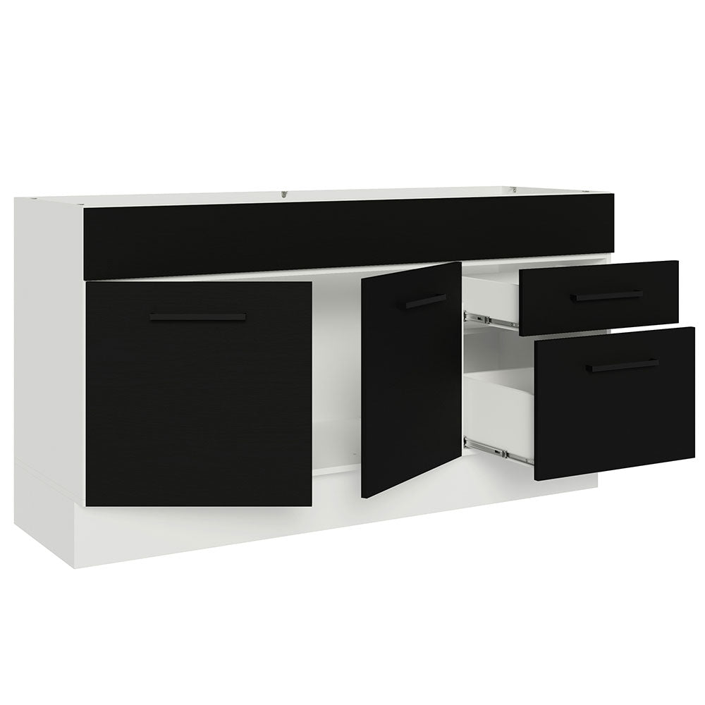 Balcão Gabinete de Pia Madesa Agata 150 cm 2 Portas e 2 Gavetas (Sem Tampo e Pia) Branco/Preto