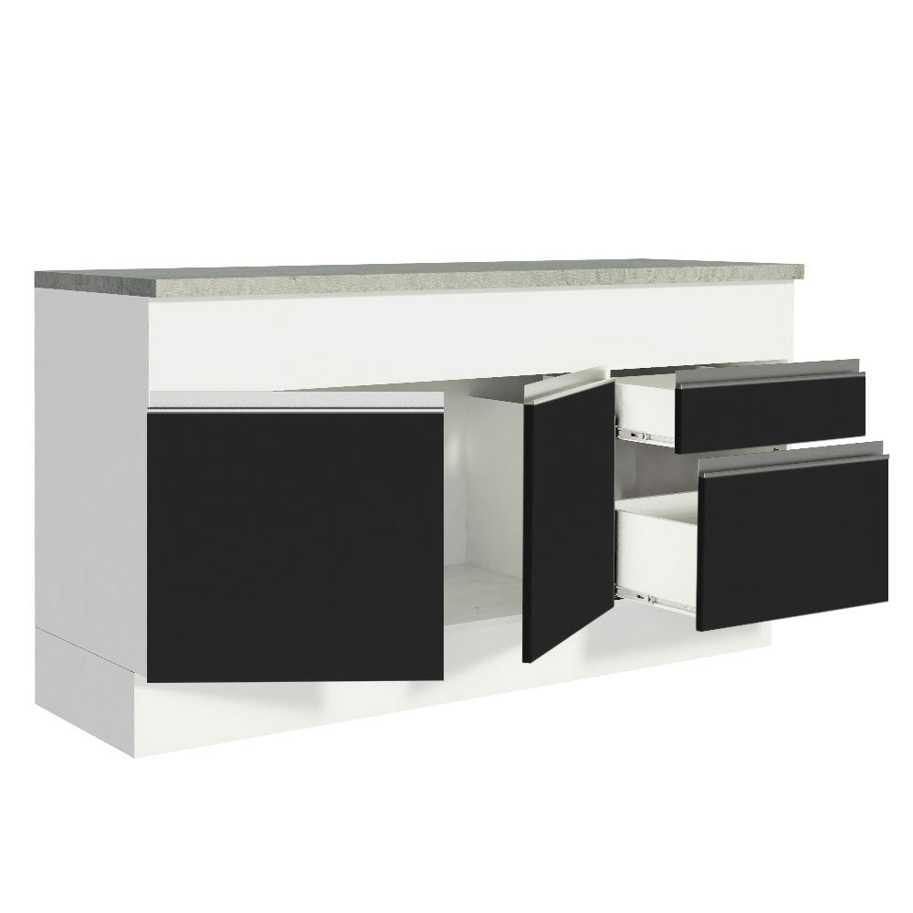 Balcão Madesa Glamy 150 cm 2 Portas e 2 Gavetas (Com Tampo) Branco/Preto