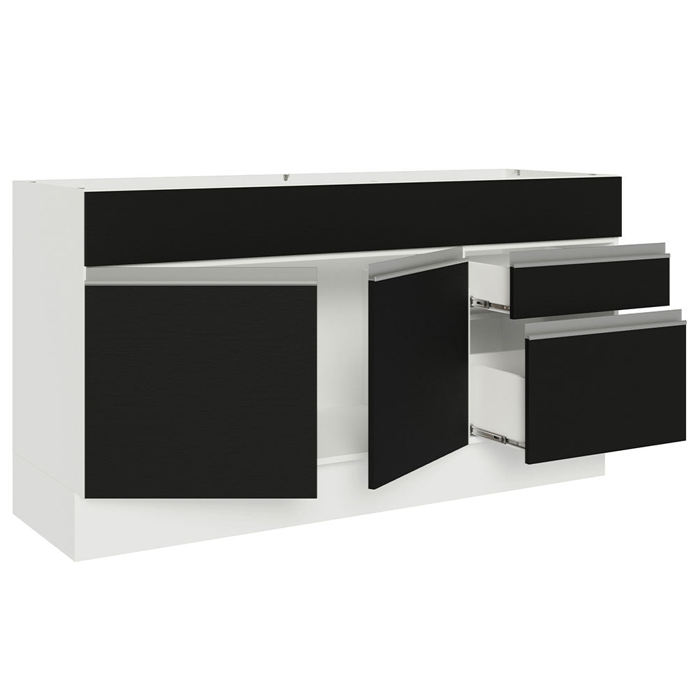 Balcão Gabinete de Pia Madesa Glamy 150 cm 2 Gavetas 2 Portas (Sem Tampo e Pia) Branco/Preto