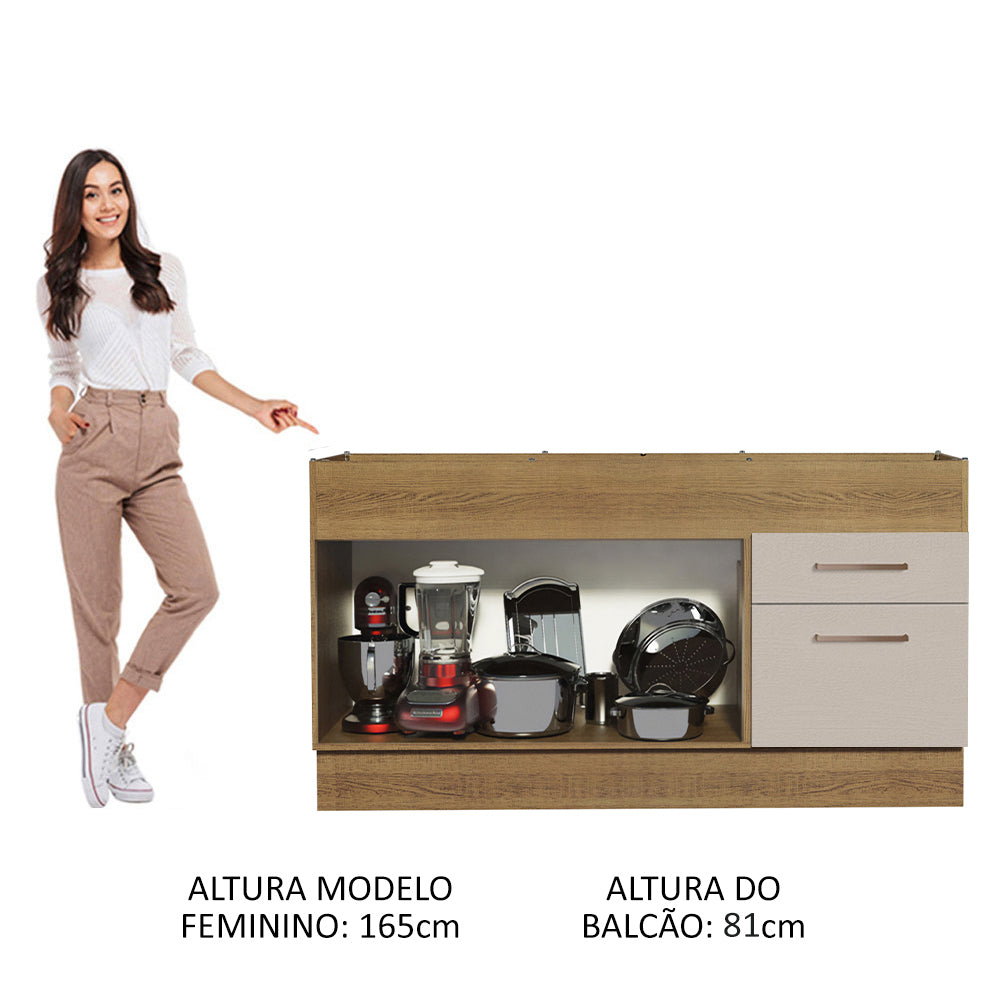 Balcão de Pia 150 cm 2 Portas e 2 Gavetas (Sem Tampo e Pia) Rustic/Crema Agata Madesa