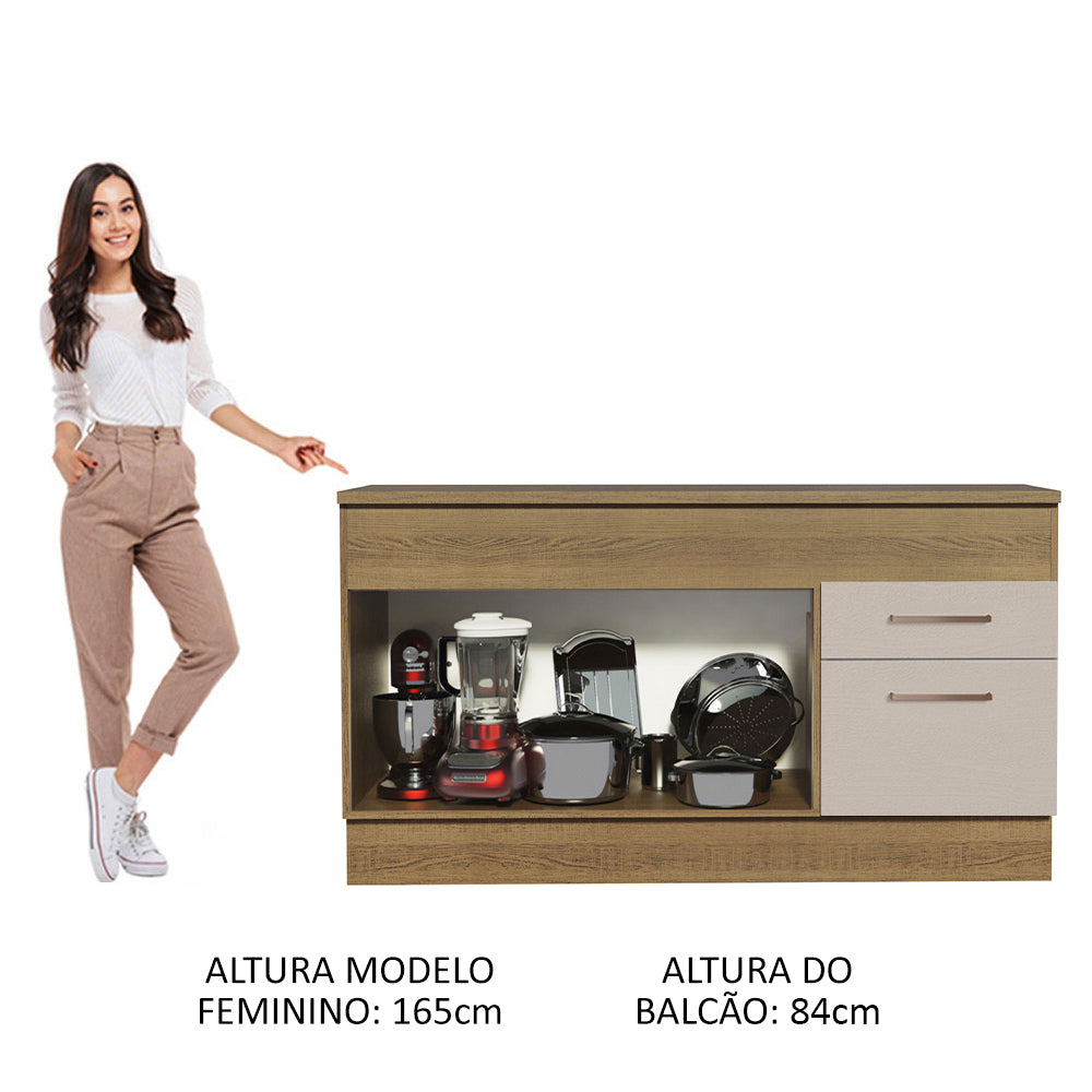 Balcão 150 cm 2 Portas e 2 Gavetas (Com Tampo) Rustic/Crema Agata Madesa