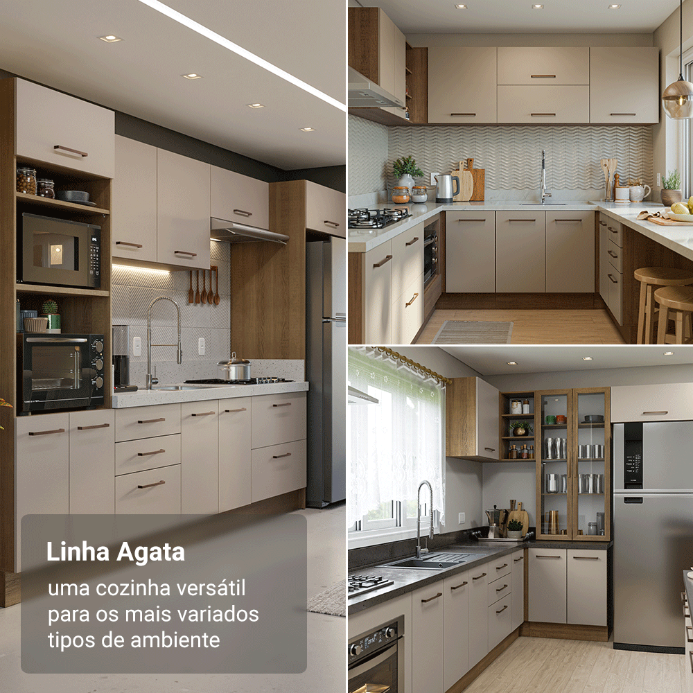Balcão 150 cm 2 Portas e 2 Gavetas (Com Tampo) Rustic/Crema Agata Madesa