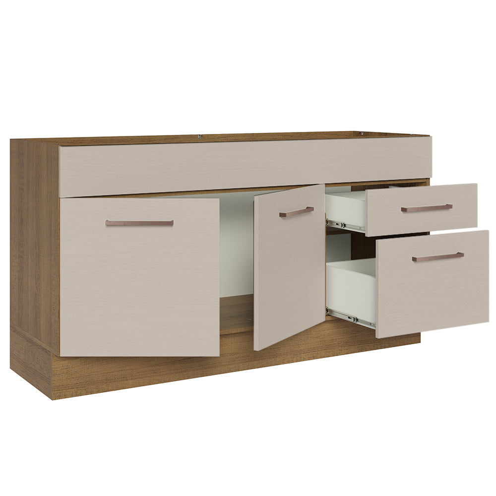 Balcão Gabinete de Pia 150 cm 2 Portas e 2 Gavetas (Sem Tampo e Pia) Rustic/Crema Agata Madesa