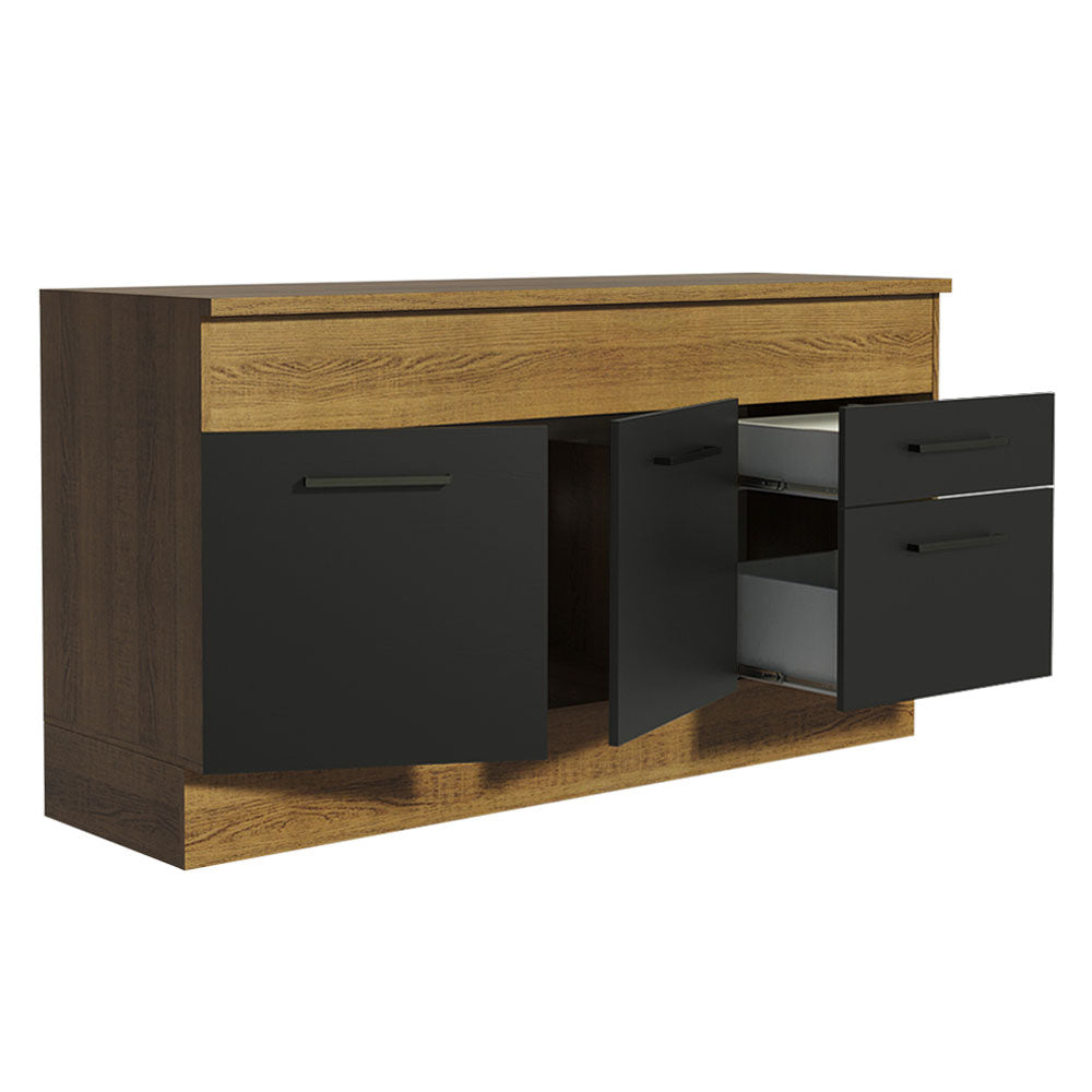 Balcão Madesa Agata 150 cm 2 Portas e 2 Gavetas (Com Tampo) Rustic/Preto