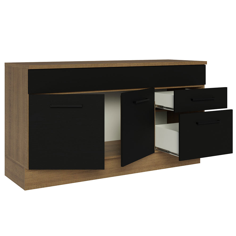 Balcão Gabinete Madesa Agata 150 cm 2 Gavetas 2 Portas (Com Tampo) Rustic/Preto