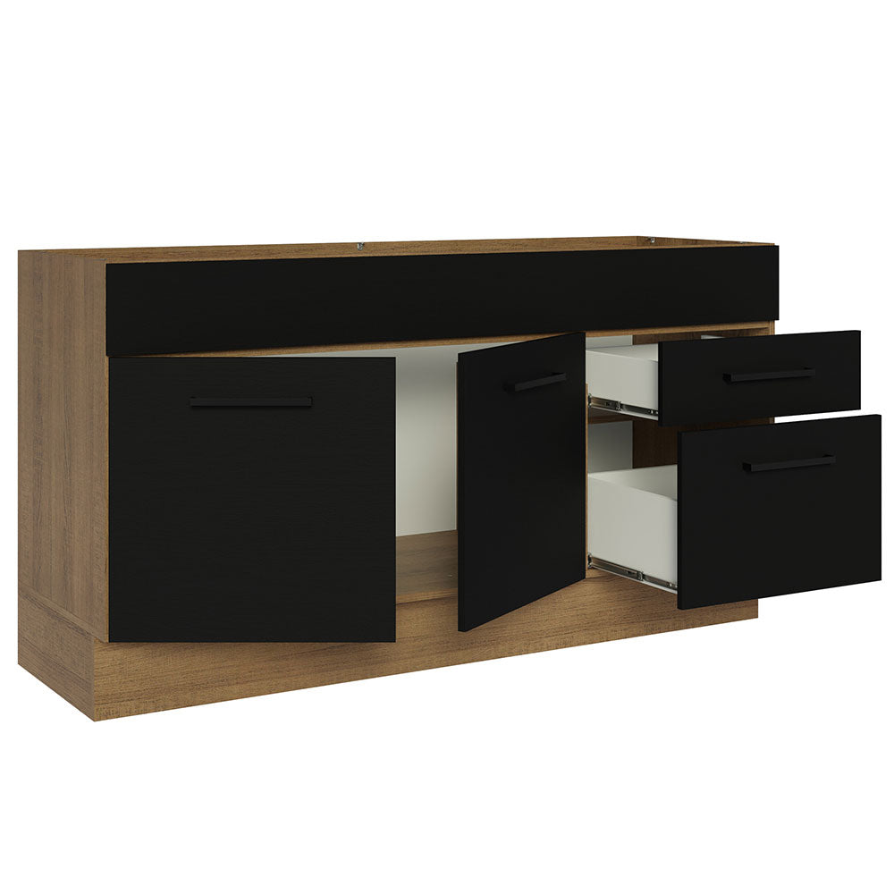 Balcão Gabinete de Pia Madesa Agata 150 cm 2 Portas e 2 Gavetas (Sem Tampo e Pia) Rustic/Preto