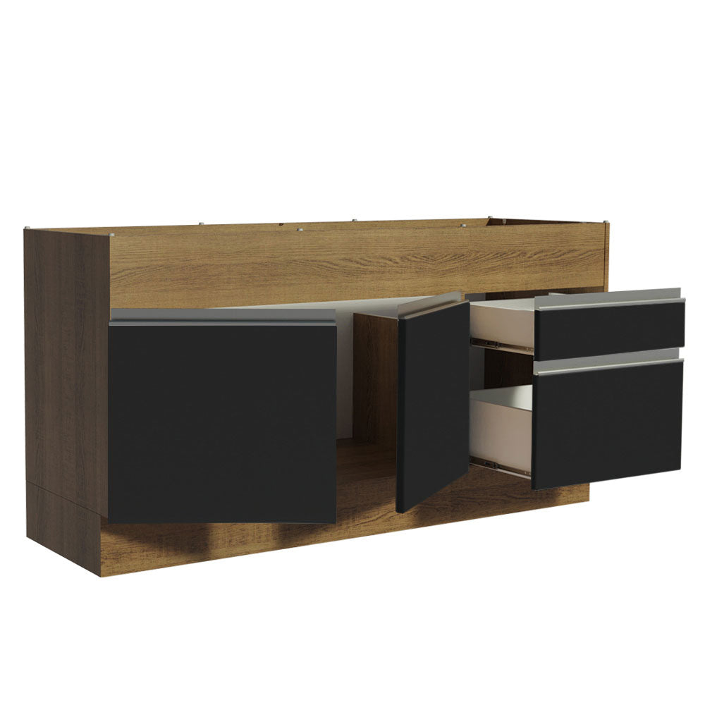 Balcão de Pia Madesa Glamy 150 cm 2 Portas e 2 Gavetas (Sem Tampo e Pia) Rustic/Preto