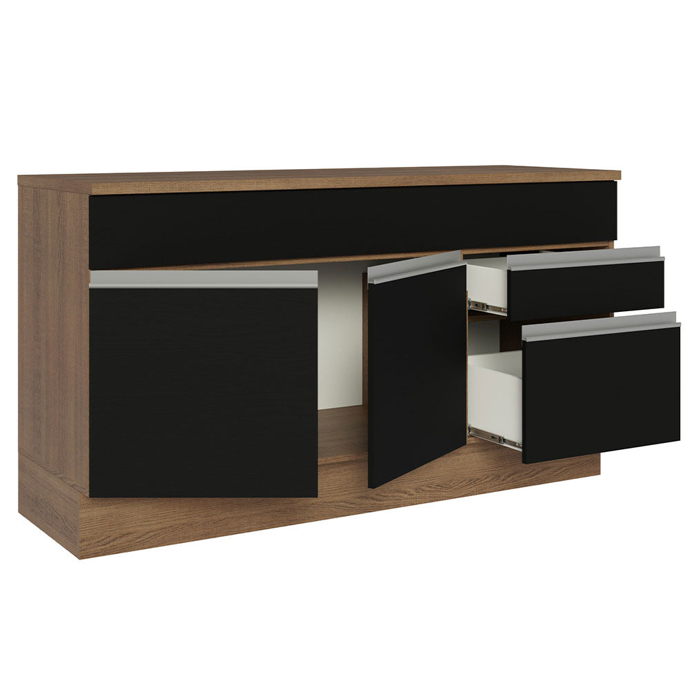 Balcão Gabinete Madesa Glamy 150 cm 2 Gavetas 2 Portas (Com Tampo) Rustic/Preto