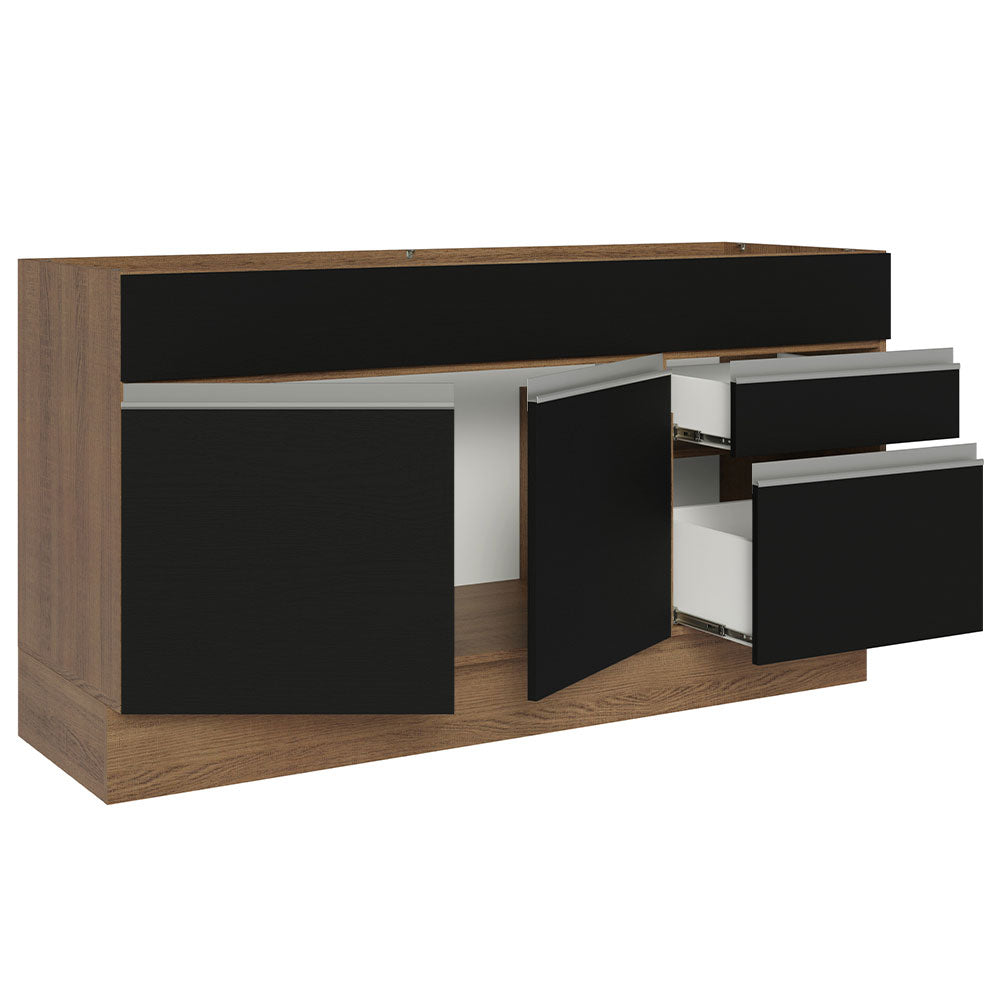 Balcão Gabinete de Pia Madesa Glamy 150 cm 2 Gavetas 2 Portas (Sem Tampo e Pia) Rustic/Preto