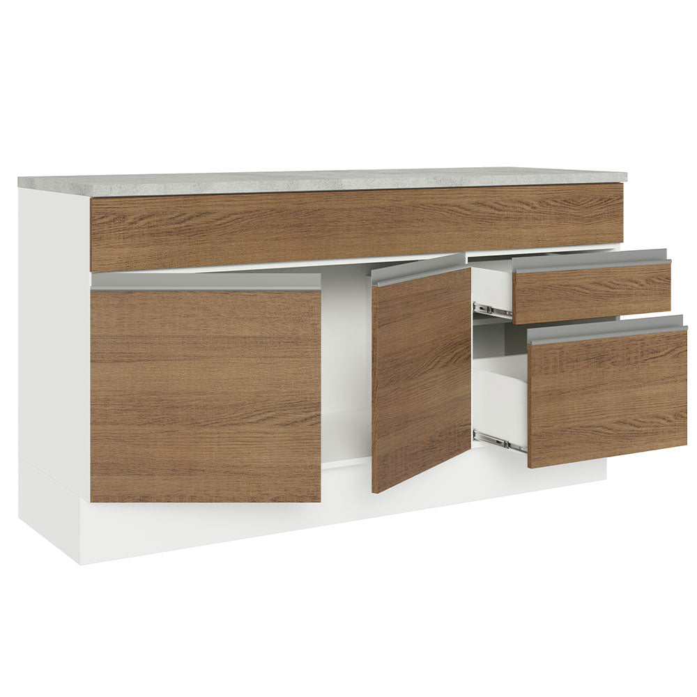 Balcão Gabinete Madesa Glamy 150 cm 2 Gavetas 2 Portas (Com Tampo) Branco/Rustic