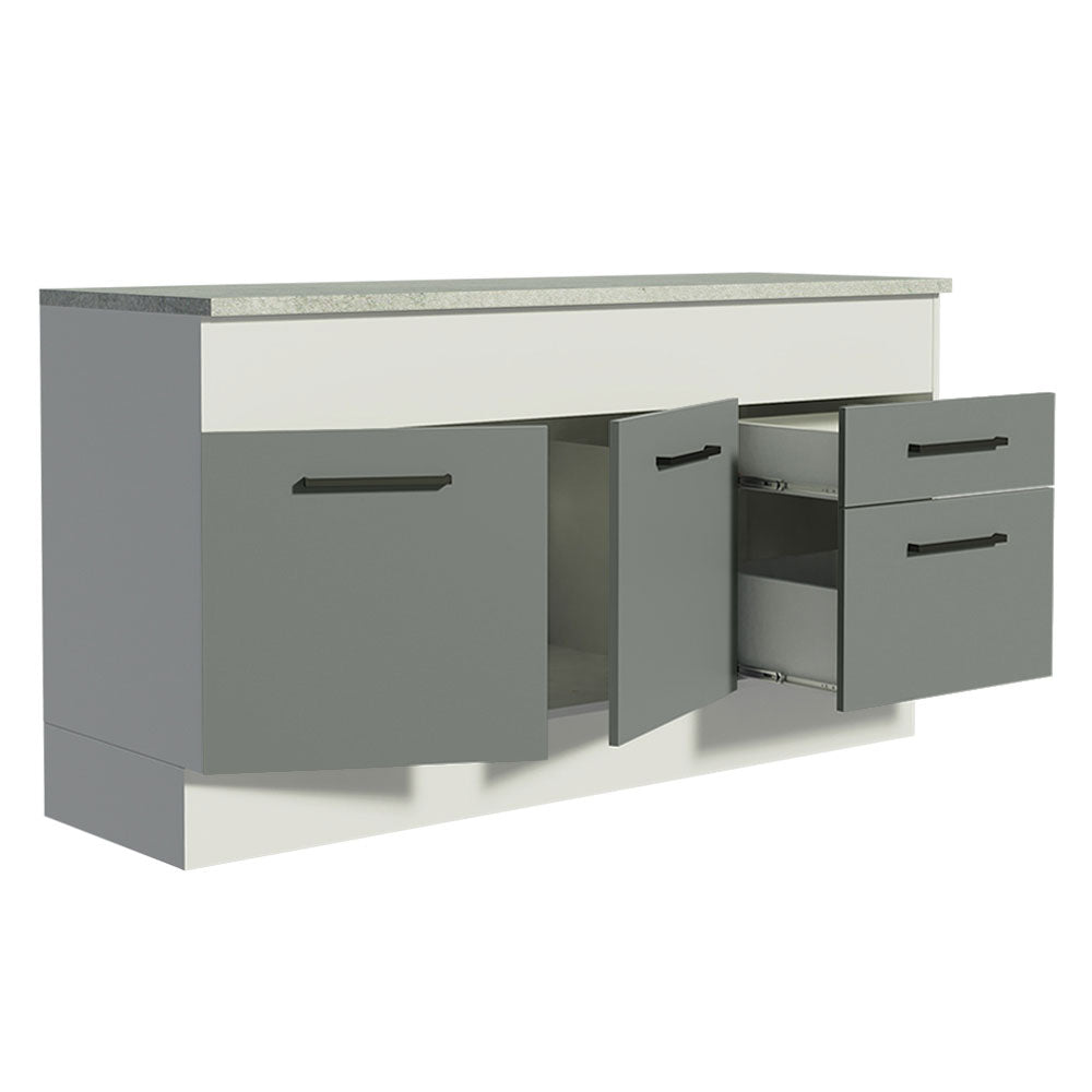 Balcão Madesa Agata 150 cm 2 Portas e 2 Gavetas (Com Tampo) Branco/Cinza