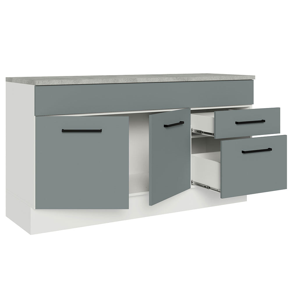 Balcão Gabinete Madesa Agata 150 cm 2 Gavetas 2 Portas (Com Tampo) Branco/Cinza