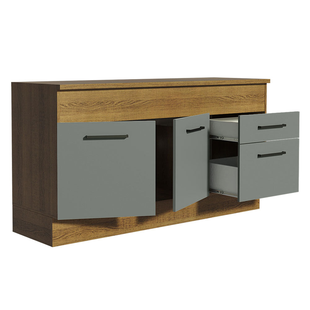 Balcão Madesa Agata 150 cm 2 Portas e 2 Gavetas (Com Tampo) Rustic/Cinza