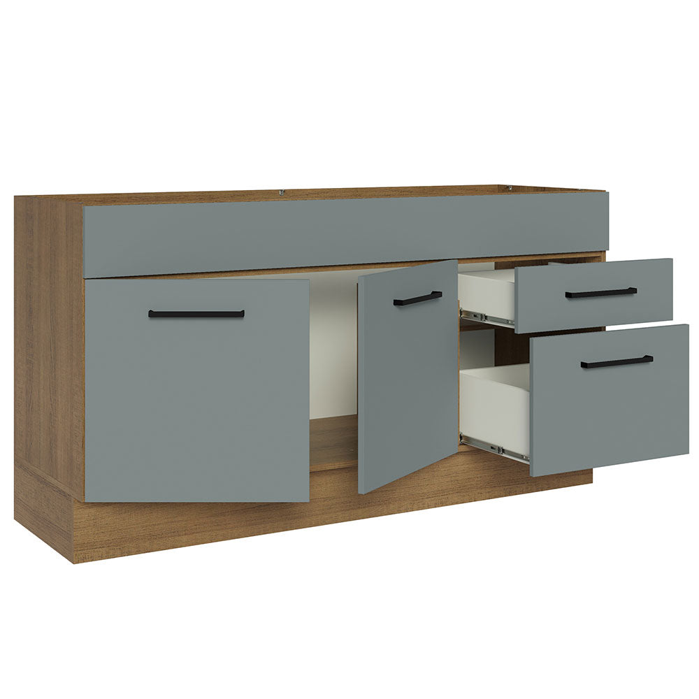 Balcão Gabinete de Pia Madesa Agata 150 cm 2 Portas e 2 Gavetas (Sem Tampo e Pia) Rustic/Cinza
