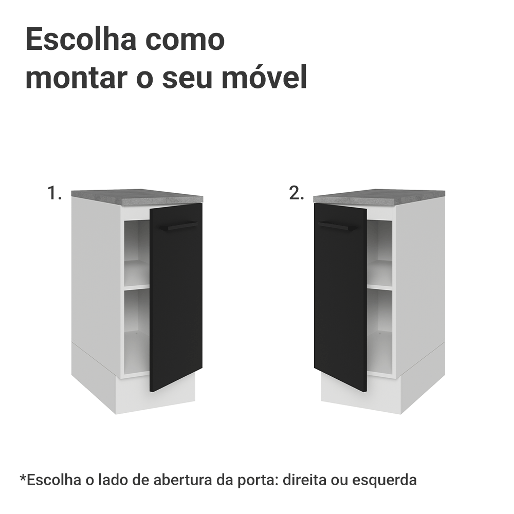 Balcão Madesa Agata 35 cm 1 Porta Branco/Preto