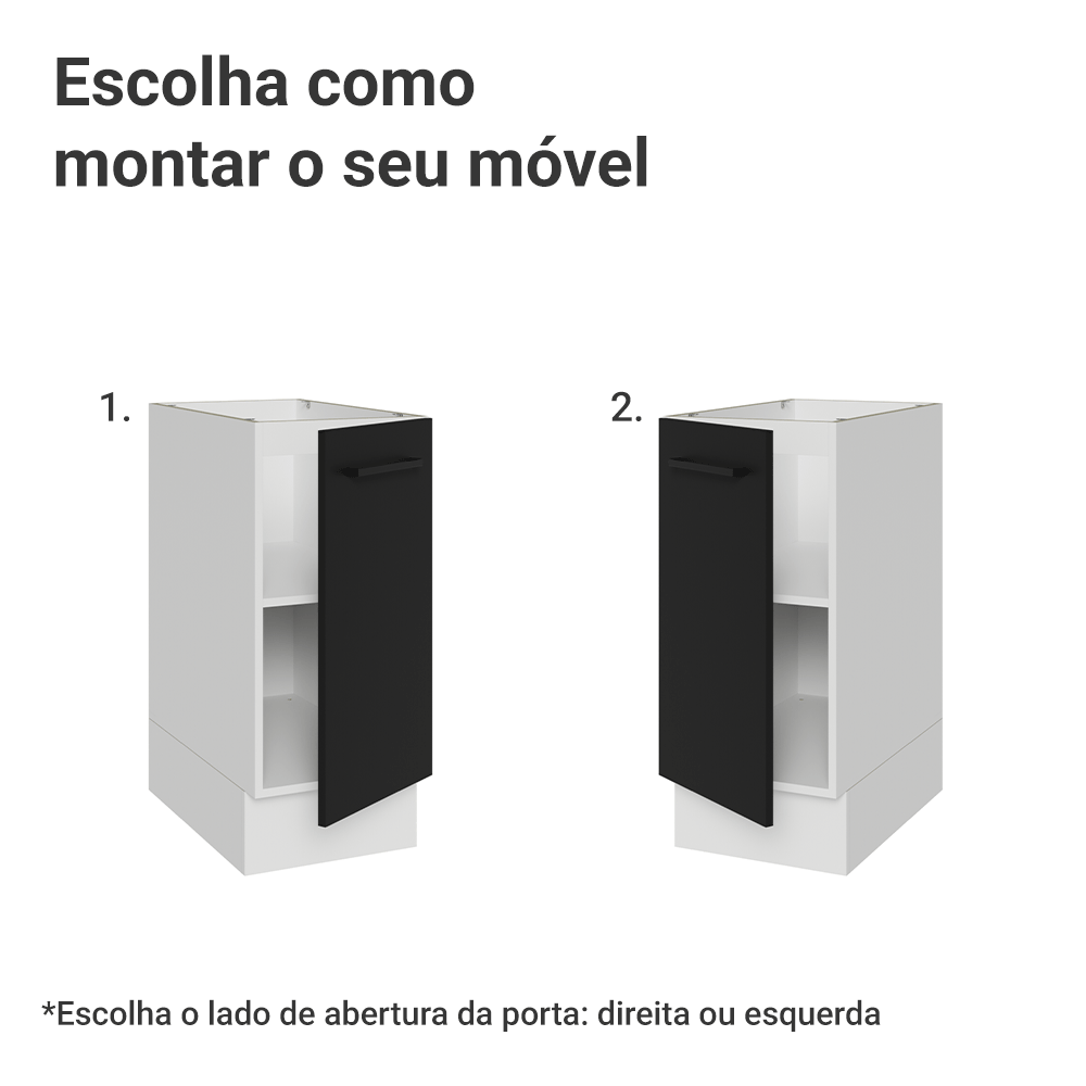 Balcão de Cozinha 35 cm 1 Porta (Sem Tampo) Branco/Preto Agata Madesa