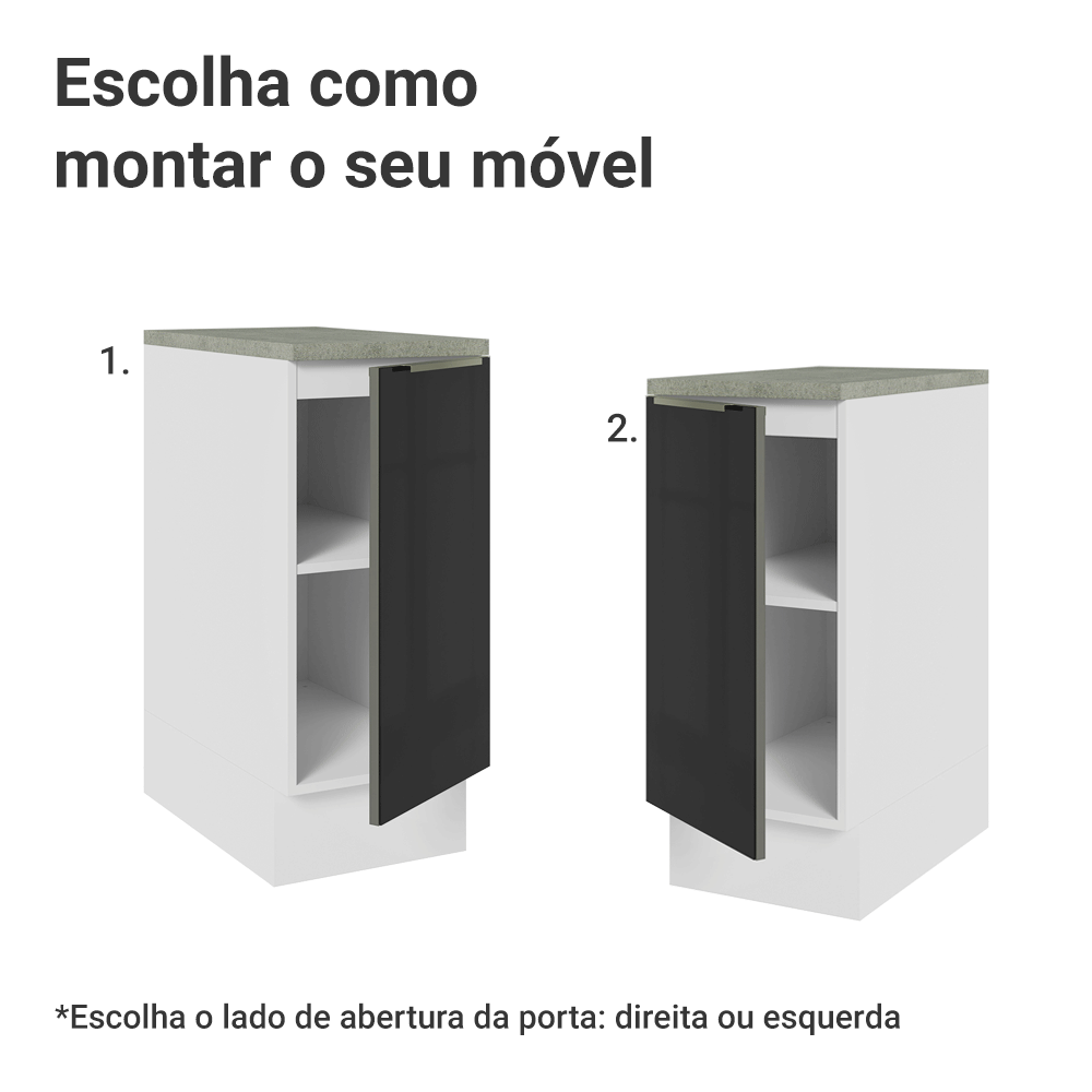 Balcão de Cozinha 35 cm 1 Porta Branco/Preto Lux Madesa