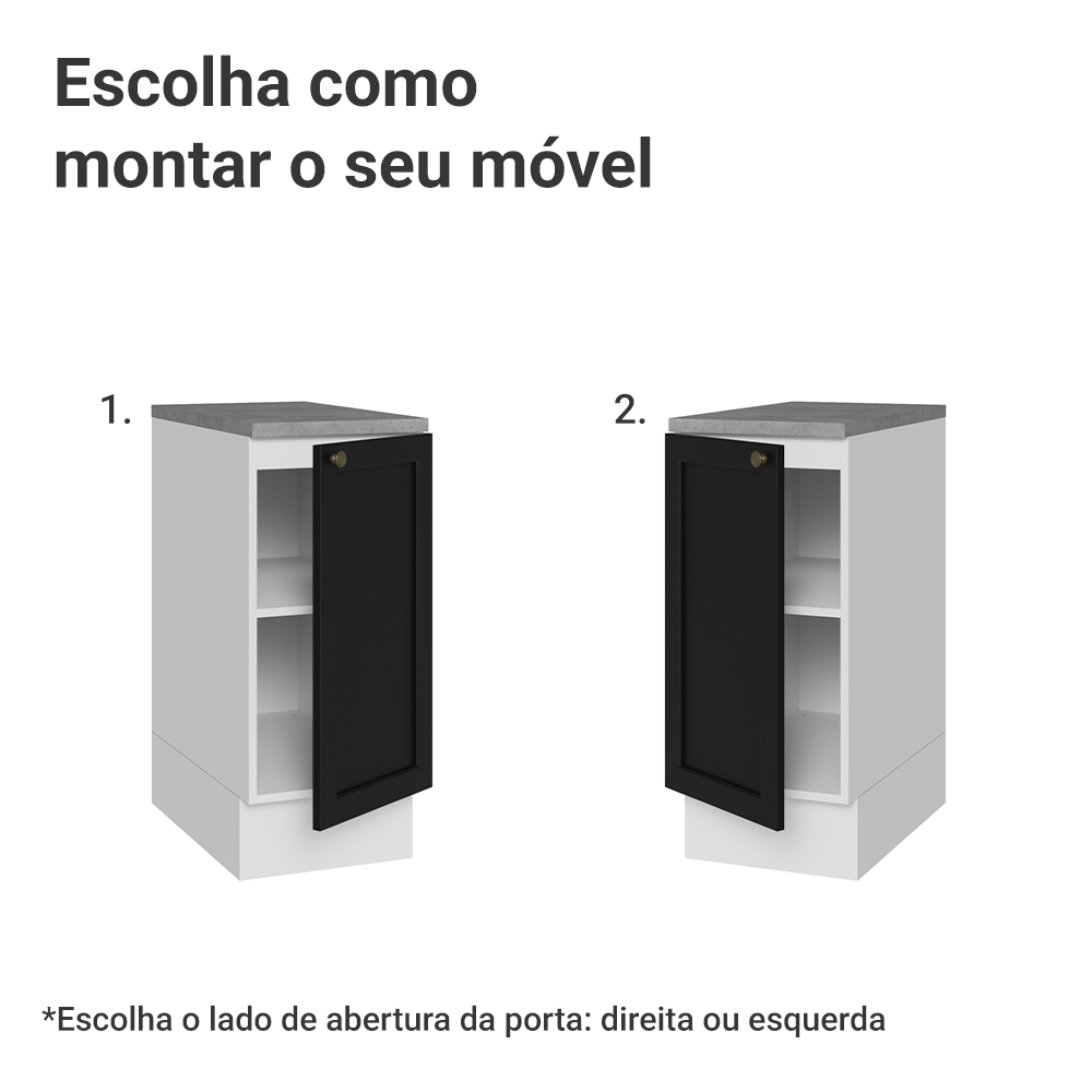 Balcão de Cozinha 35 cm 1 Porta Branco/Preto Vik Madesa