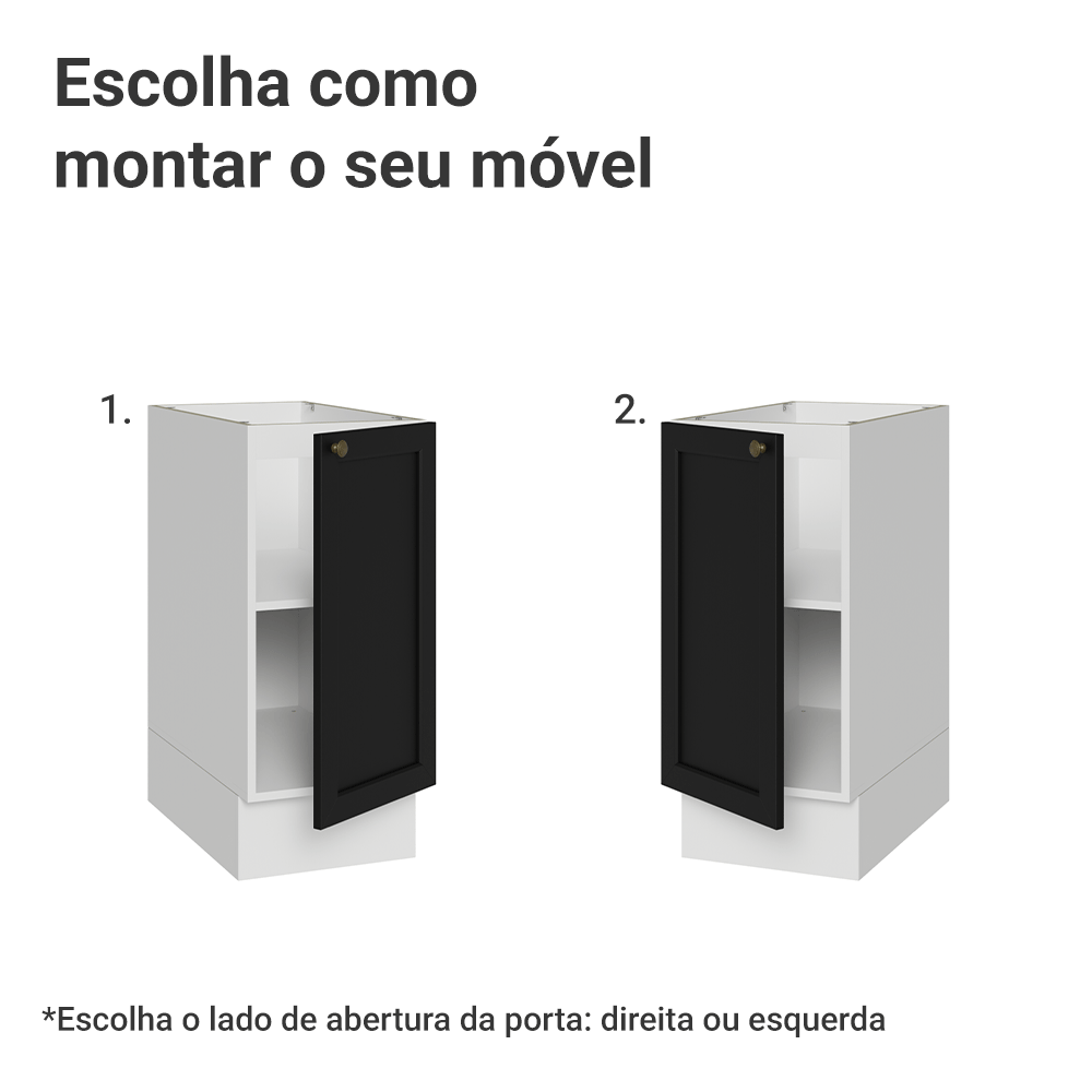 Balcão de Cozinha 35 cm 1 Porta (Sem Tampo) Branco/Preto Vik Madesa